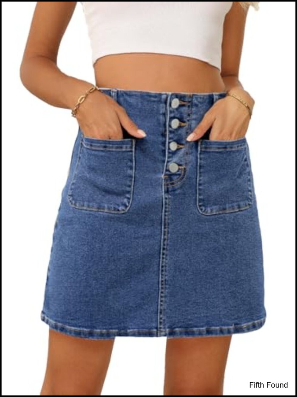 High Waist Denim Skirt Button Down A-Line with Pockets
